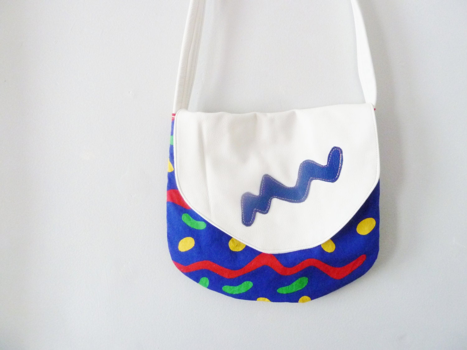 the little squiggle bag ... vintage 80s printed cobalt blue cotton, eco-friendly recycled crossbody bag