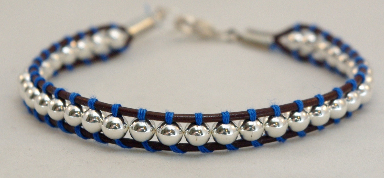 Silver, Blue, and Brown Floating Bead Bracelet