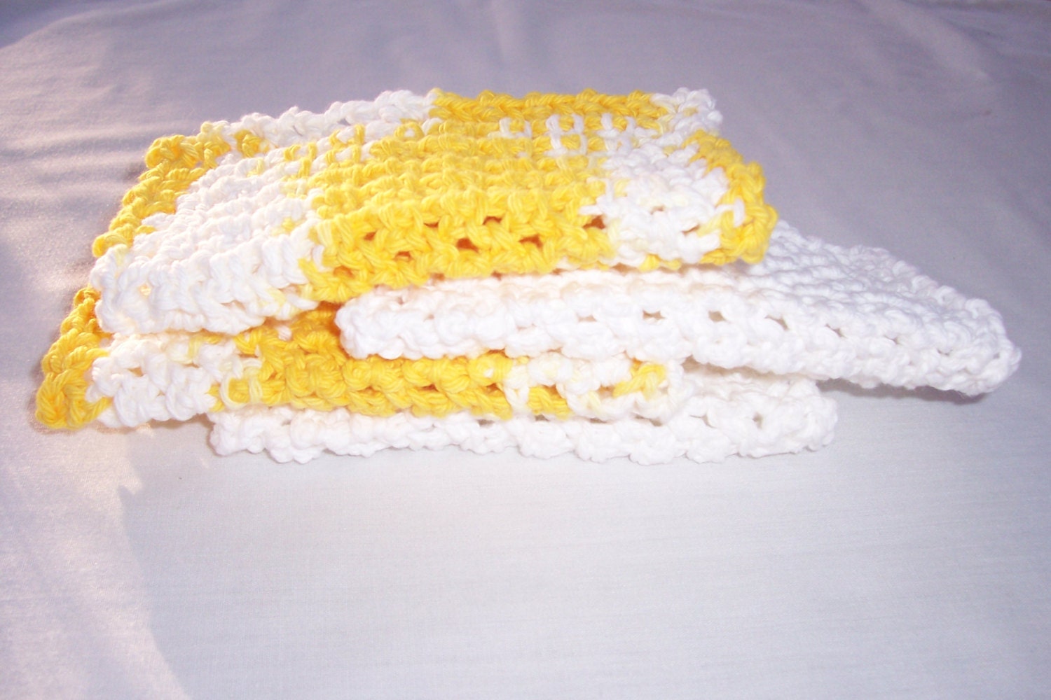 Cotton Crochet Dishrags - Set of 4 - Small Dishcloths - Lemon Yellow - Eco Friendly Reusable Vintage Inspired