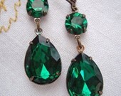Memorial Day SALE 15% Off Angelina Jolie Inspired Earrings Vintage Emerald Green Rhinestone Drop Earrings Wedding Bridesmaids Jewelry Glamo