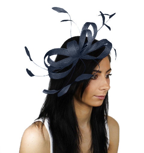 Sinamay Butterfly Navy Fascinator Hat for Weddings, Races, and Special Events With Headband