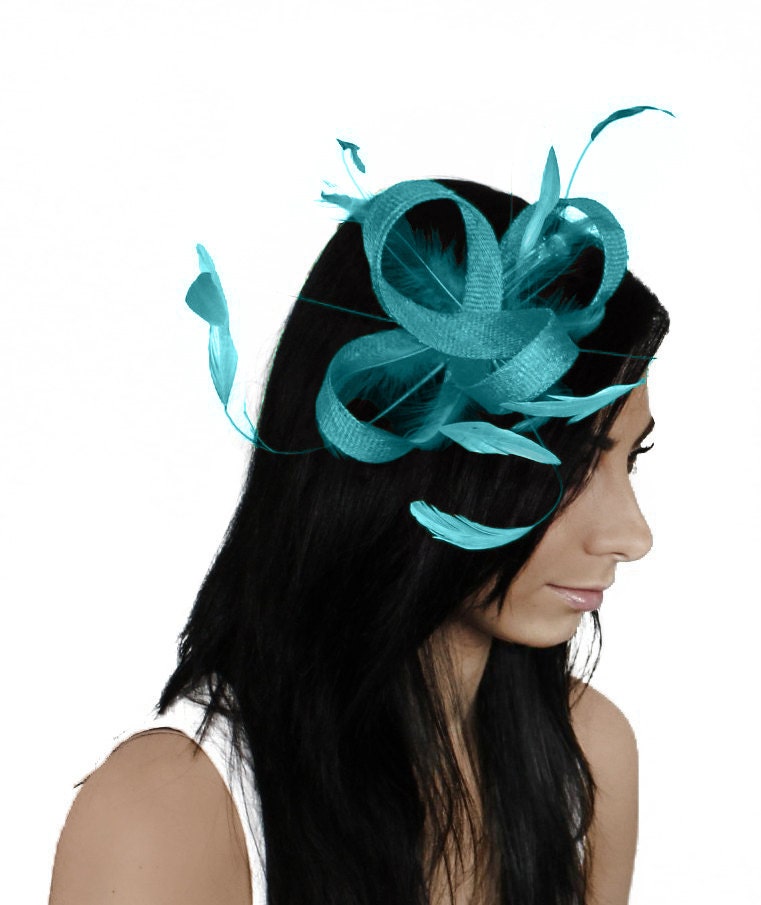 Four Loops Dark Turquoise Fascinator Hat for Weddings, Races, and Special Events With Headband