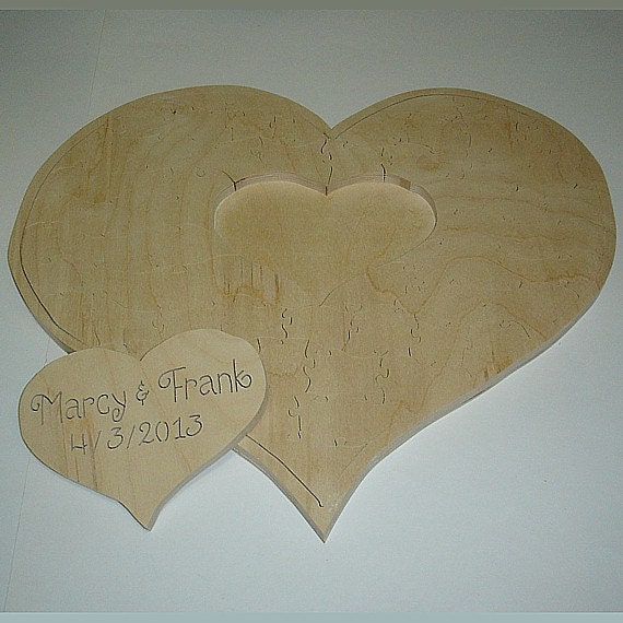 Heart Wedding Guest Book Puzzle with Frame for Hanging - Unfinished - Personalized 20 pc. Puzzle