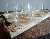 Maple Wine and Snack Serving Tray - Includes 4 Stemless Wine Glasses