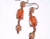 Orange Shimmer Glass and Copper Earrings