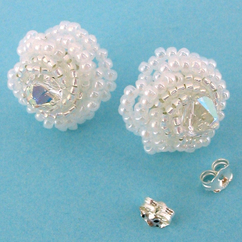 White Roses Beaded  Bridal Earrings