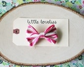 Pink and White Geometric Fabric Bow