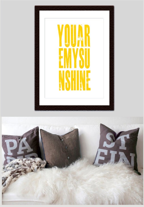 Cottage Yellow Print, You Are My Sunshine, Gift for Mom, Sunroom Decor, Nursery Art, Housewarming gift, Typography 11X14 Shabby Chic Decor