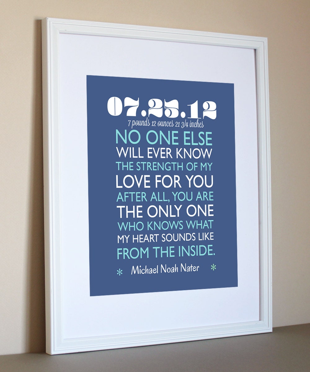Birth Announcement - 11X14- Custom Baby Boy Decor. No one else will ever know.. Nursery Wall Art, Personalized Baby Decor, Baby Shower Gift