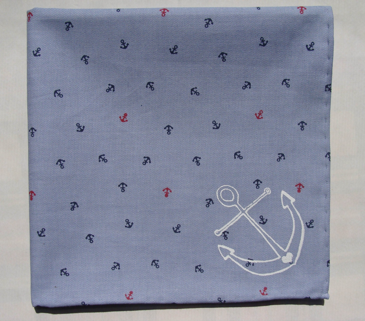 Light Blue Anchors Chambray Pocket Square