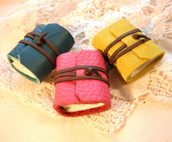 Mini Leather Journal trio, yellow journal, pink journal, teal journal