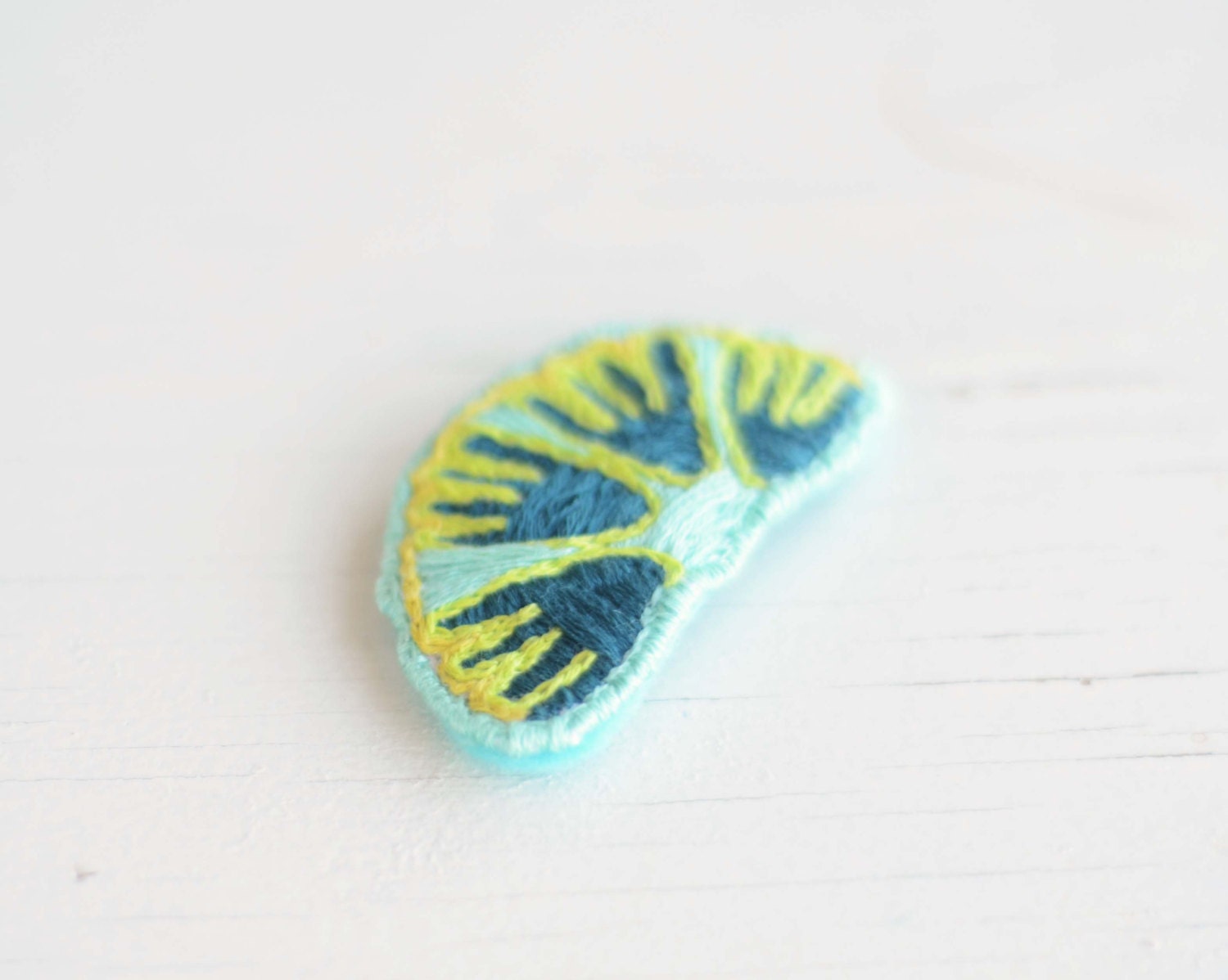 Granny chic embroidered brooch - turquoise handmade brooch - folk inspired motive