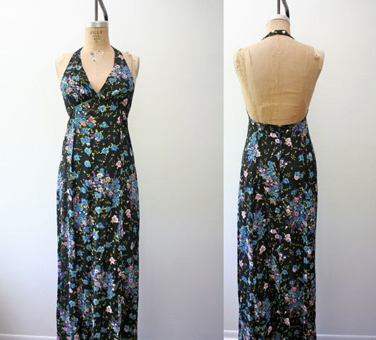 vintage maxi dress / floral print maxi / 70s Summer maxi dress