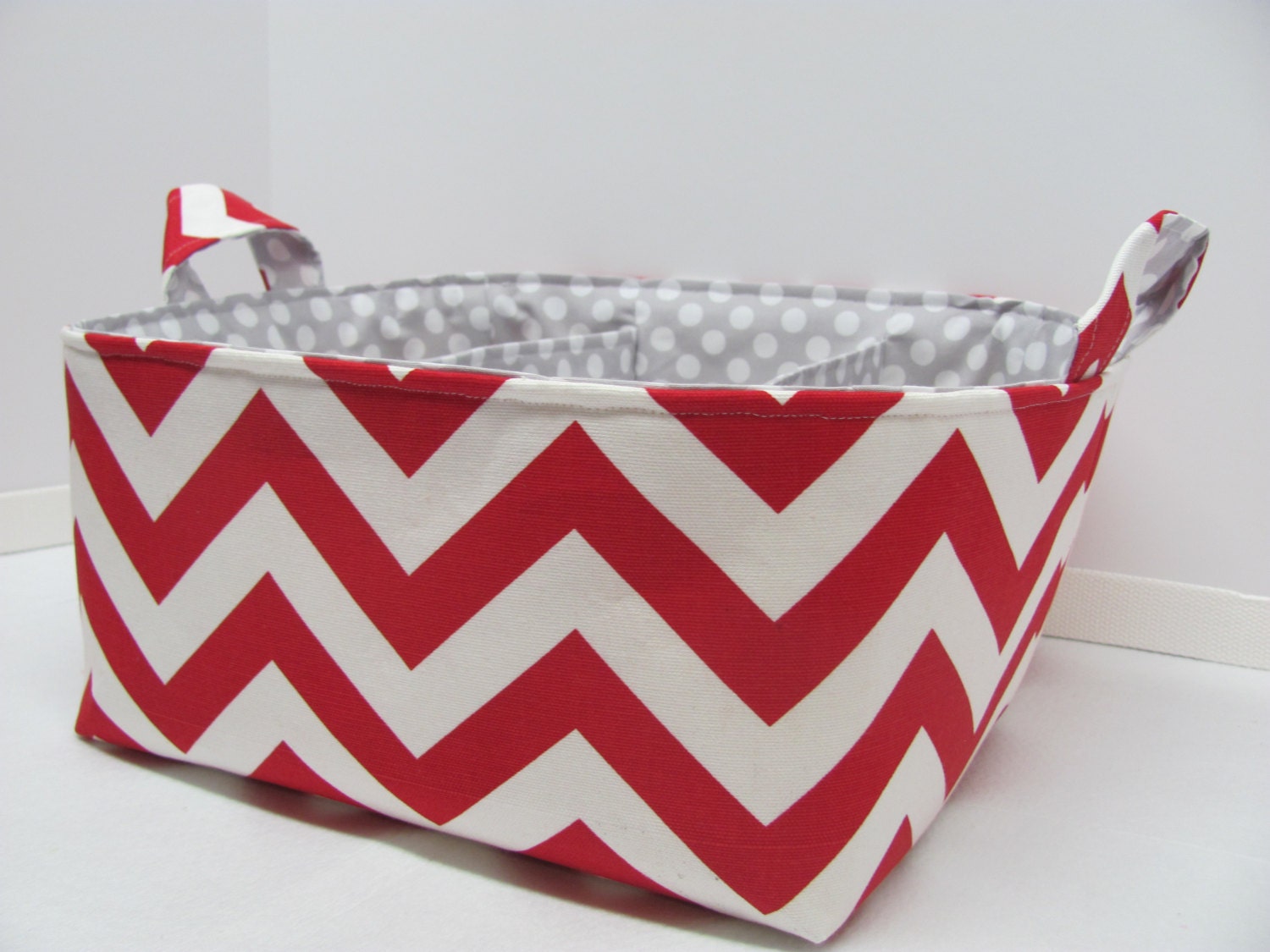 NEW Fabric Diaper Caddy - Fabric organizer storage bin basket - Red Zig Zag