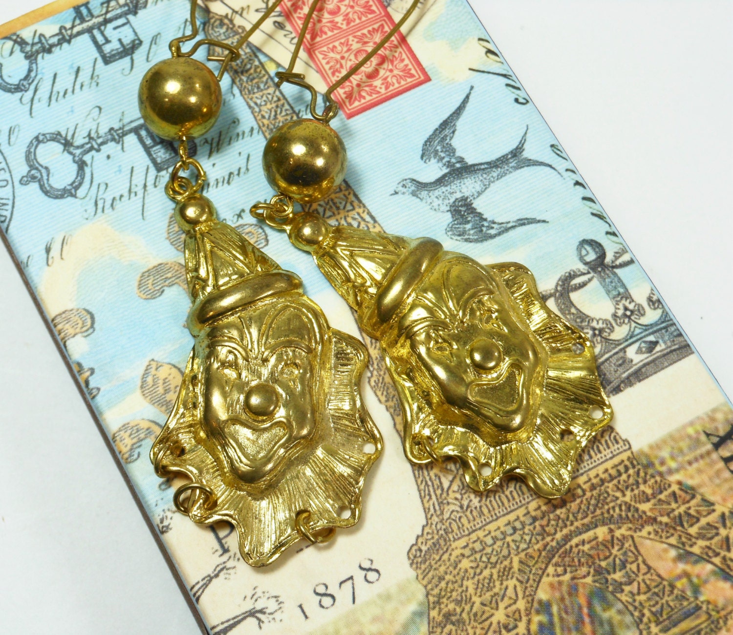 Vintage Earrings Pierced Clowns Drop Dangle Metal Jewelry Circus Repurpose PeachyChicBoutique on Etsy
