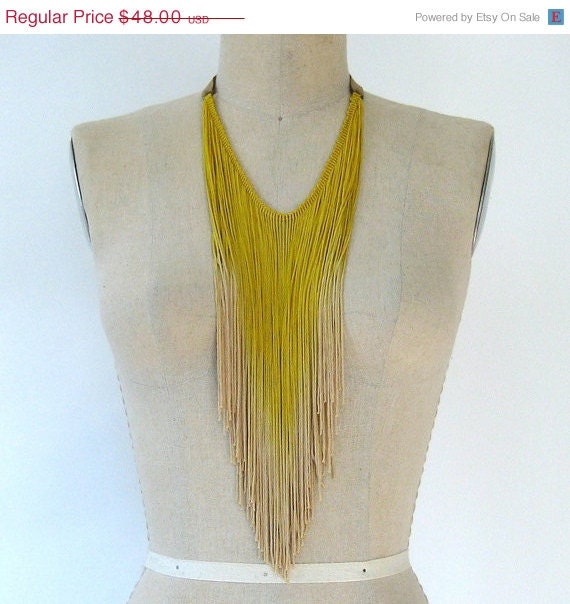 50% OFF SALE Chartreuse Yellow Fringe Necklace