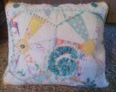 Aqua Crazy Quilt Pillow