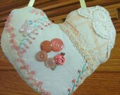 Peach Heart Crazy Quilt Pillow