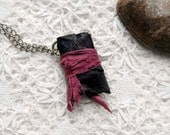 The Desert Drifter - Miniature Medieval Wearable Book, Espresso Brown Leather, Tea Stained Pages, Recycled Sari Silk Ribbon - OOAK