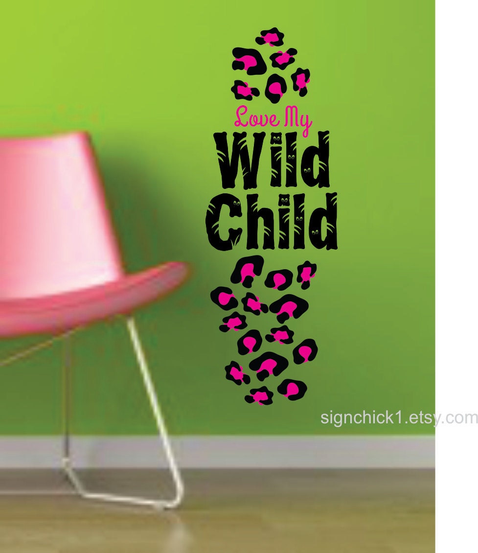 Wild Child wall decal lettering with 20 leopard animal spots