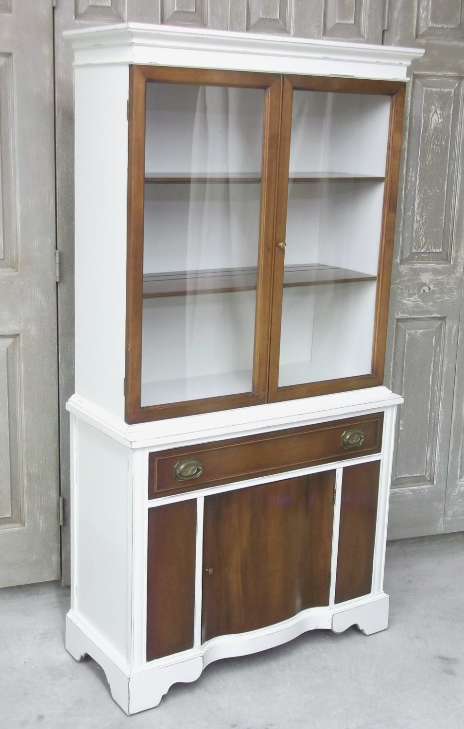 Shabby White 1940's Cottage China Cabinet / Bookcase - Chic CC401