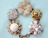Vintage Upcycled Earring Bracelet Sparkling Whites and Rhinestones