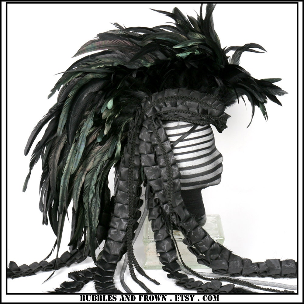 Ravens Flight... Black Feather Mohawk with Deconstructed Tapestry Train