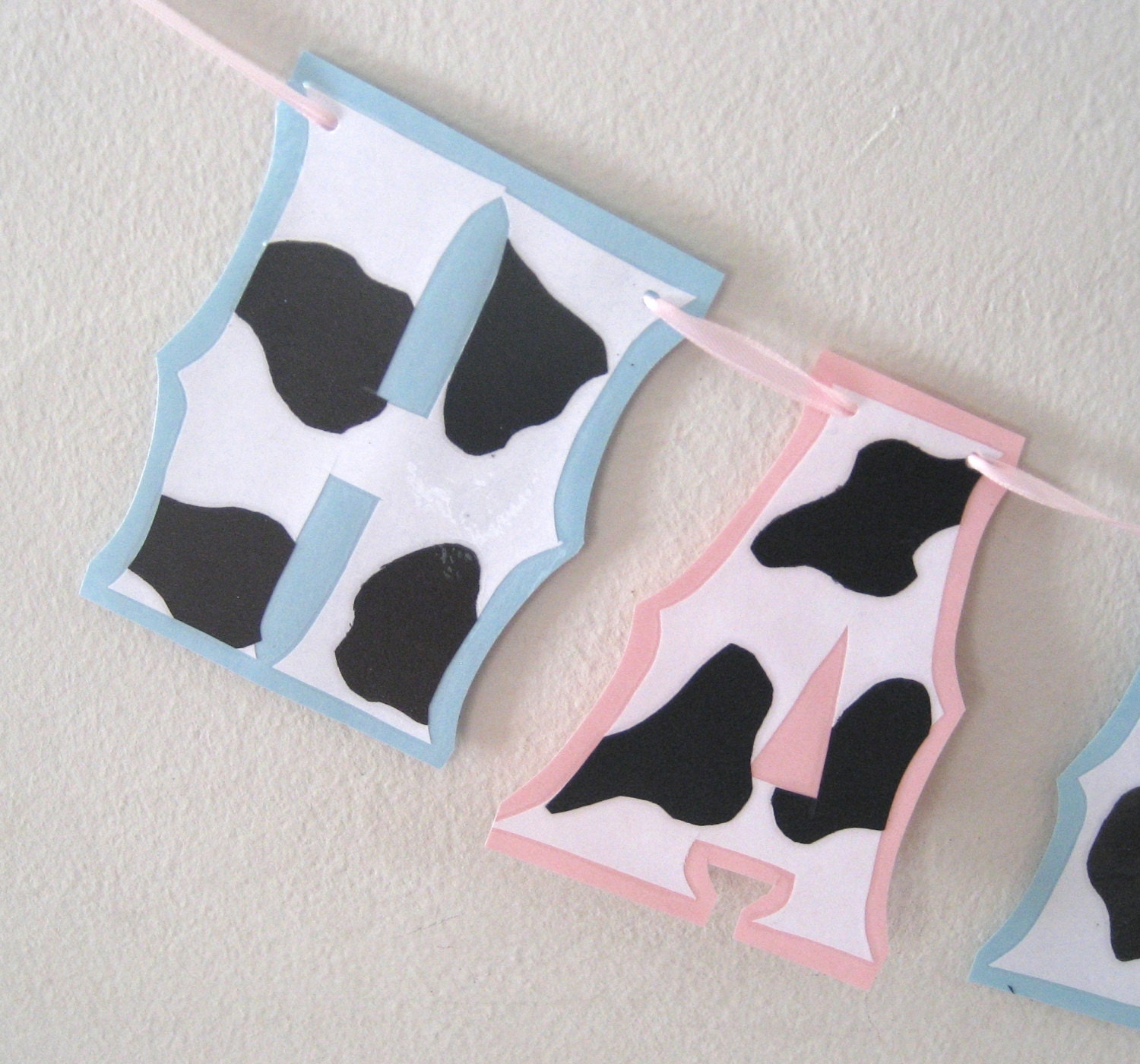 HAPPY BIRTHDAY banner - Boy Girl Twins Cowprint with Blue and Pink