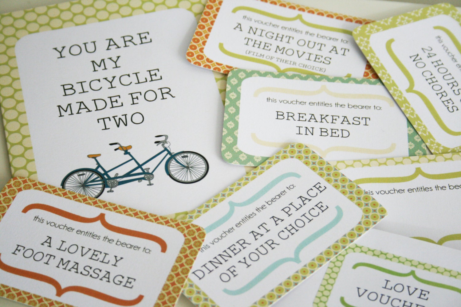 Illustrated "Bicycle Made for Two" Love Card with Vouchers