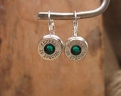 Bullet Jewelry - Nickel 38 Special/357 Silver Leverback Earrings with EMERALD Swarovski Crystals - MAY Birthstone