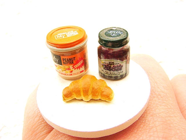 Food Ring Croissant Peanut Butter  Grape Jam Miniature Food  Jewelry