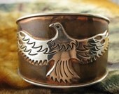 Copper Sterling Silver Cuff Bracelet - Vintage Eagle Bracelet - Bi metal Bracelet - Mexican Bracelet - Copper Bracelet - Large Silver Eagle