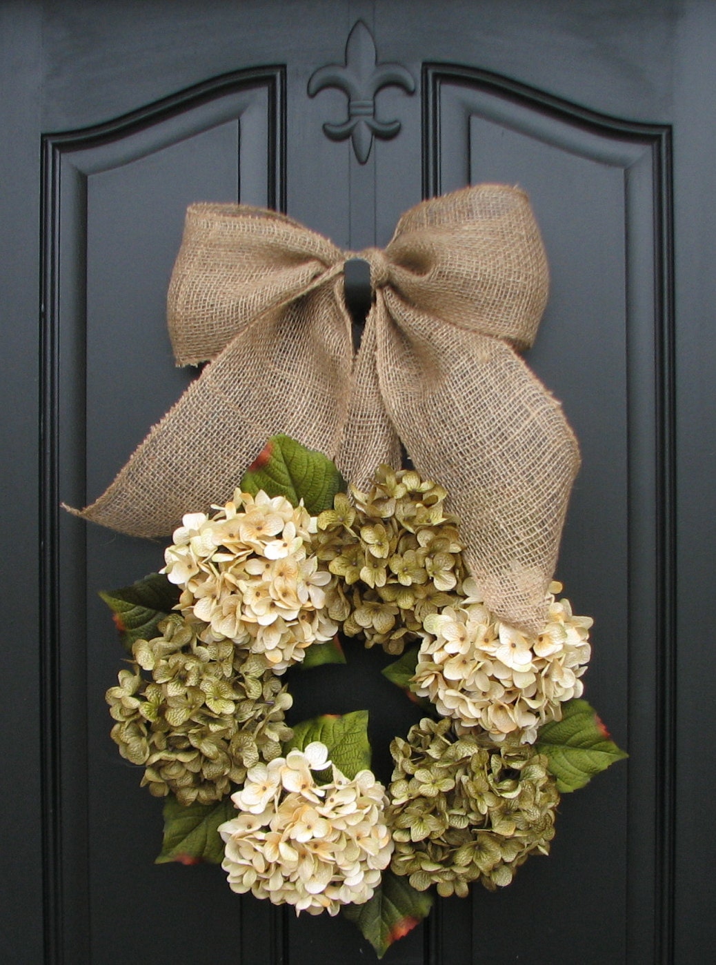 Wreath, Spring Wreaths, Year Round Floral Wreath, Shabby Chic Decor, Burlap Ribbon, Floral Decor, Spring Wreaths, Spring Hydrangeas