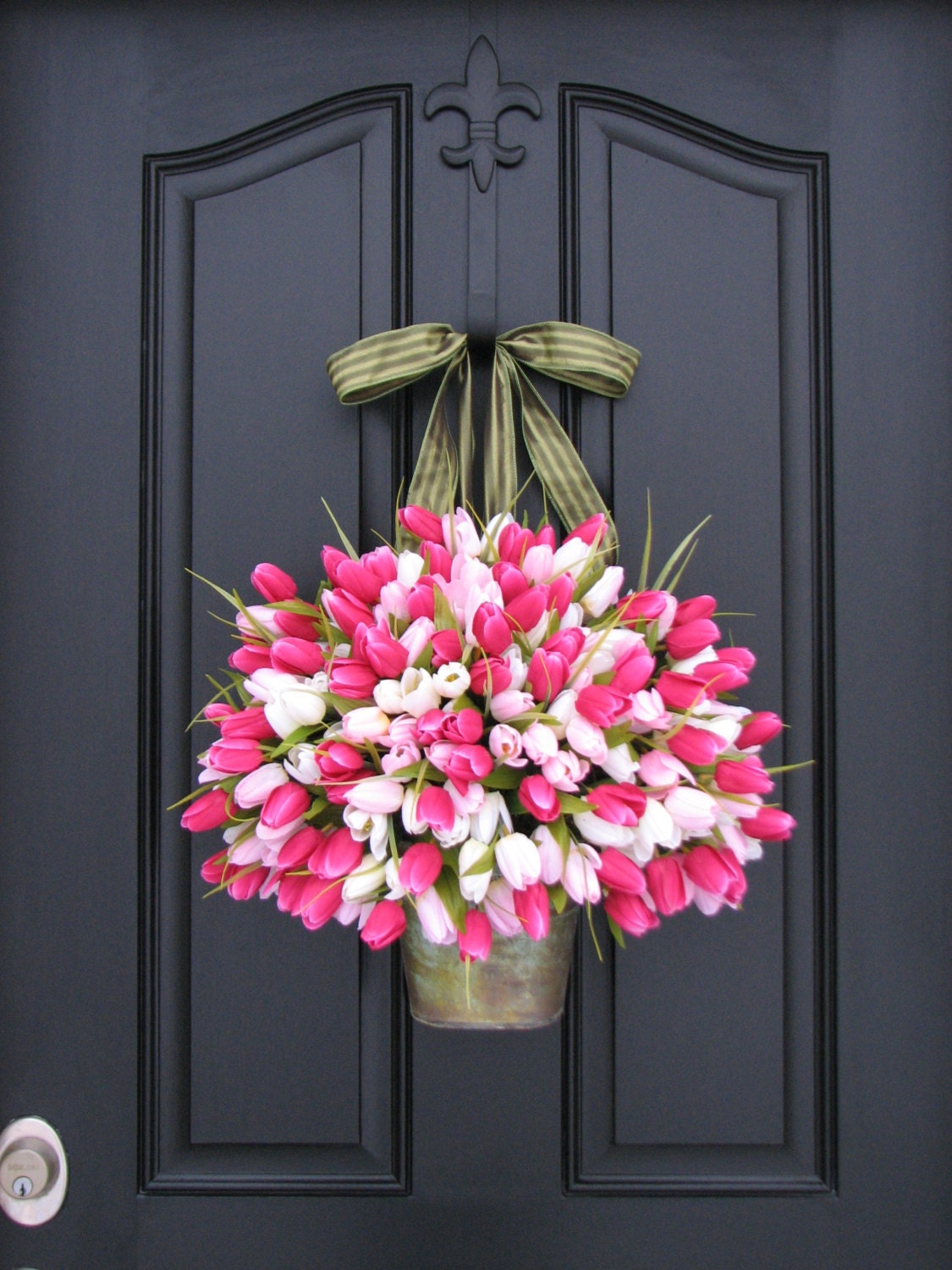 Pink Tulips - Bucket of Spring Tulips - Spring Arrangement