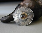 Brooch, Sterling Silver, Rose Cut Tourmaline, Fabricated,18kt Gold, Forged, Oxidized, OOAK