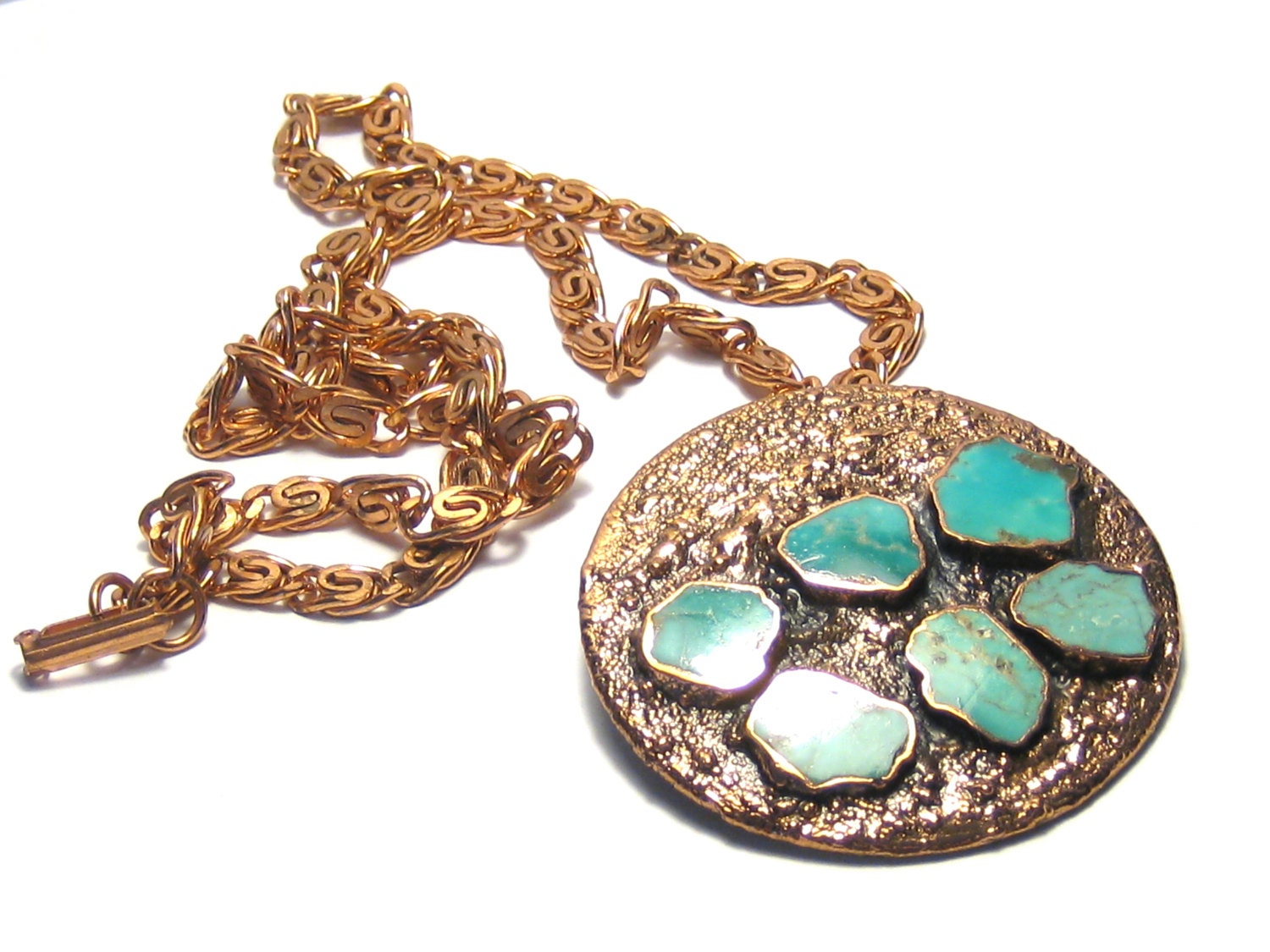 Vintage Turquoise Copper Necklace Bell Trading Post
