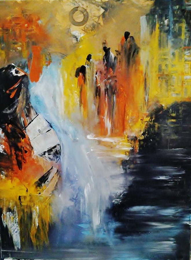 Southwestern Abstract Baptism Contemporary Modern Art Deco Wall Painting 18" x 24"
