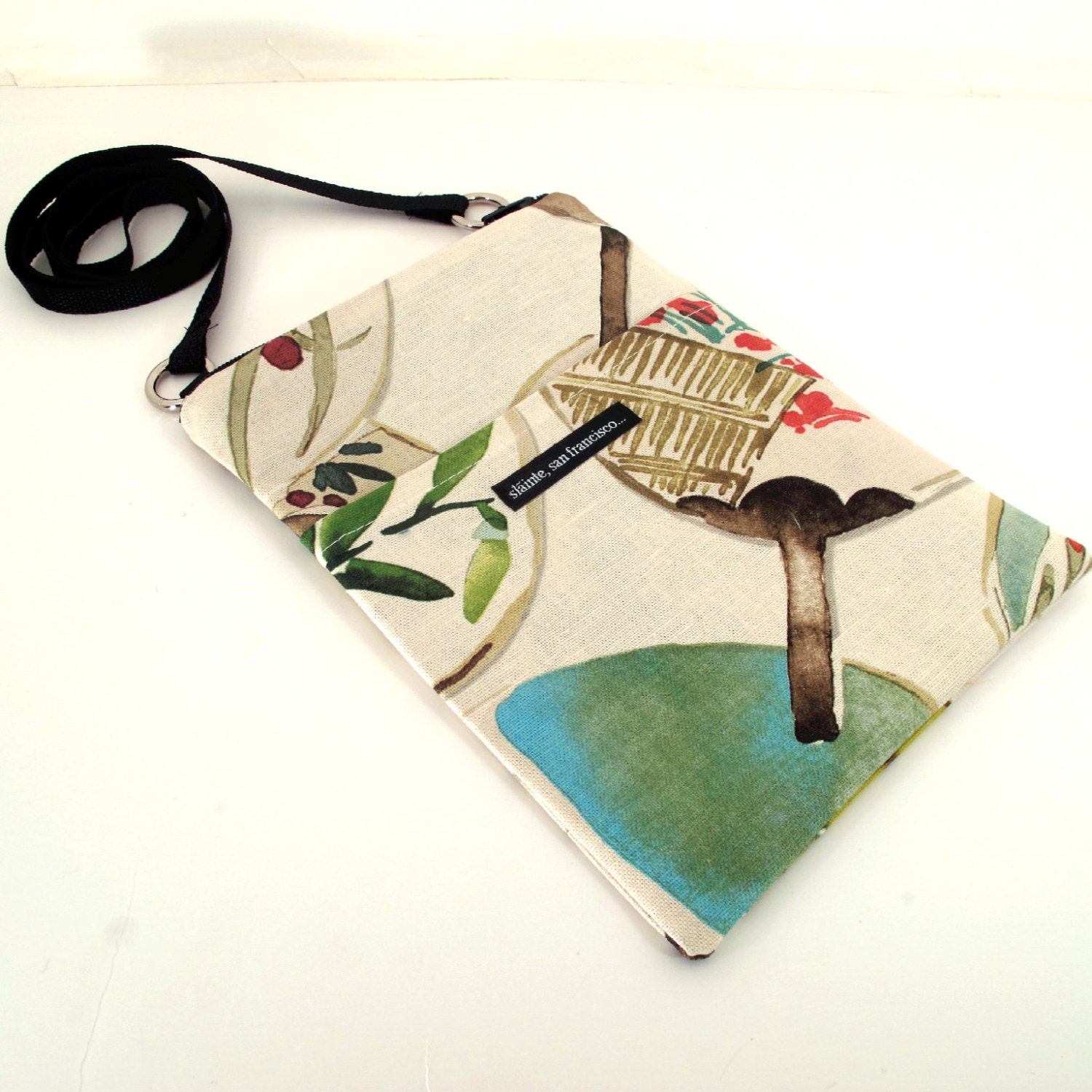 MINI HIP. Asian "Fan" cotton. New Size. Travel Bag. Passport Holder. Dog Walker. Cream, blue, pink, green. Made in USA
