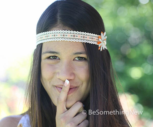 Vintage ribbon, hippie tie Boho headband
