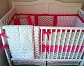 Crib Bedding Set Taupe White Fuchsia 