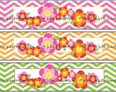 Blooming flowers water bottle label digital download instant chevron