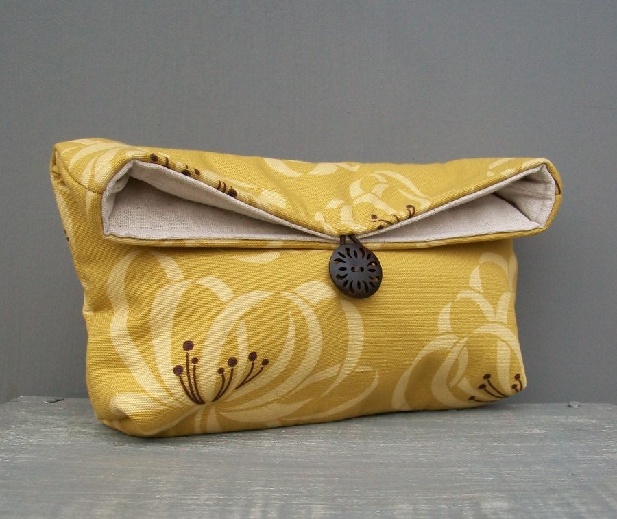 Gold Cluch, Yellow Clutch, Mustard Clutch, Floral Clutch, Spring Wedding Bridal Clutch, Bridesmaid Gift, Bridesmaid Clutch, Makeup Bag