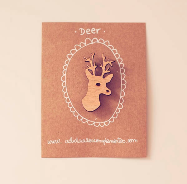 Brooch Deer, wooden fox brooch