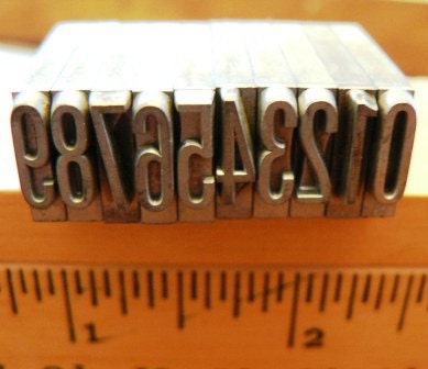 vintage letterpress ... PRINTERS TYPEFACE NUMERIC 0 to 9 Grp B 7 3  is 10 pce