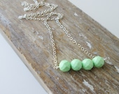 Chrysoprase Beaded Bar Necklace. Minimalist. Simple. Sterling Silver.
