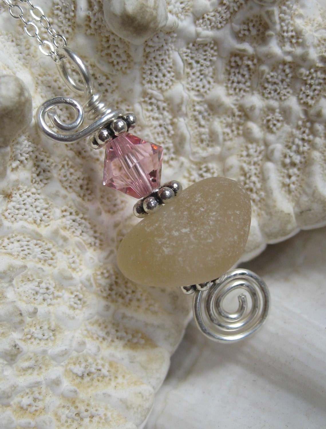 Sea Glass Necklace- A Seaglass Droplet - Pink Sea glass Pendant Jewelry