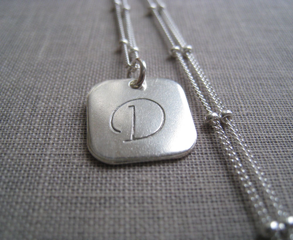 Personalized necklace, sterling silver initial square charm necklace, satellite chain, monogram jewelry