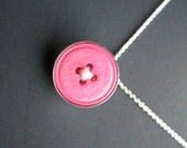 Pink Button Pendant -sterling silver necklace