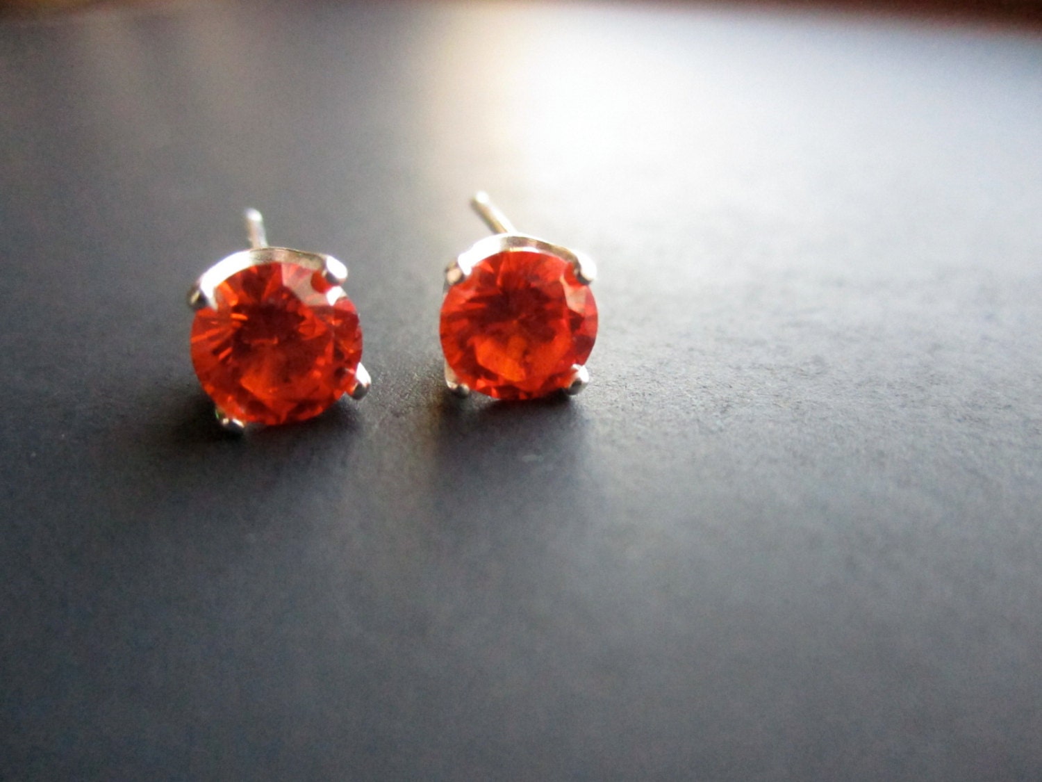 Orange CZ Earrings - sterling silver posts