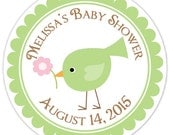 Baby Birds Baby Shower Labels, Green Baby Bird Custom Baby Shower Stickers - Personalized for YOU